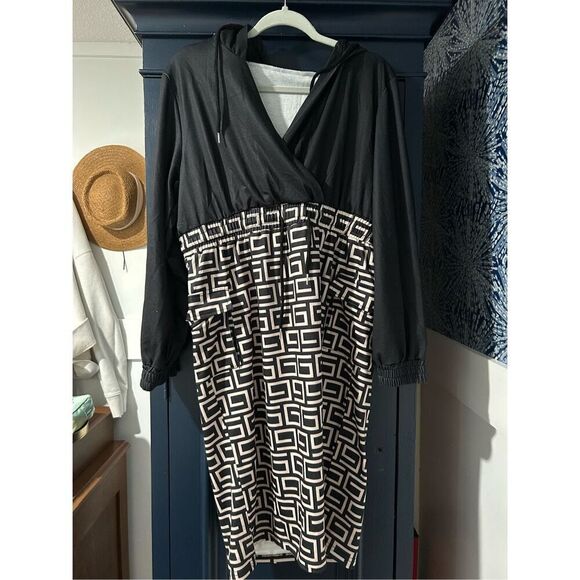 NEW BLACK Hoodie Long Sleeve Pullover Sweatshirt Dress L - Picture 4 of 4